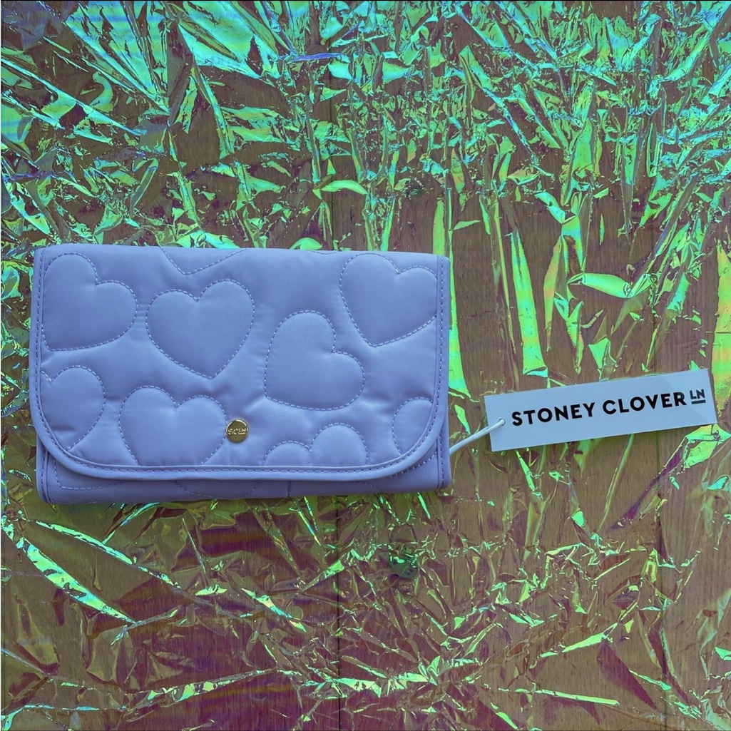 Stoney Clover Lane Xoxo Puffy Pastel Lilac Purple Heart Quilted Jewelry Roll